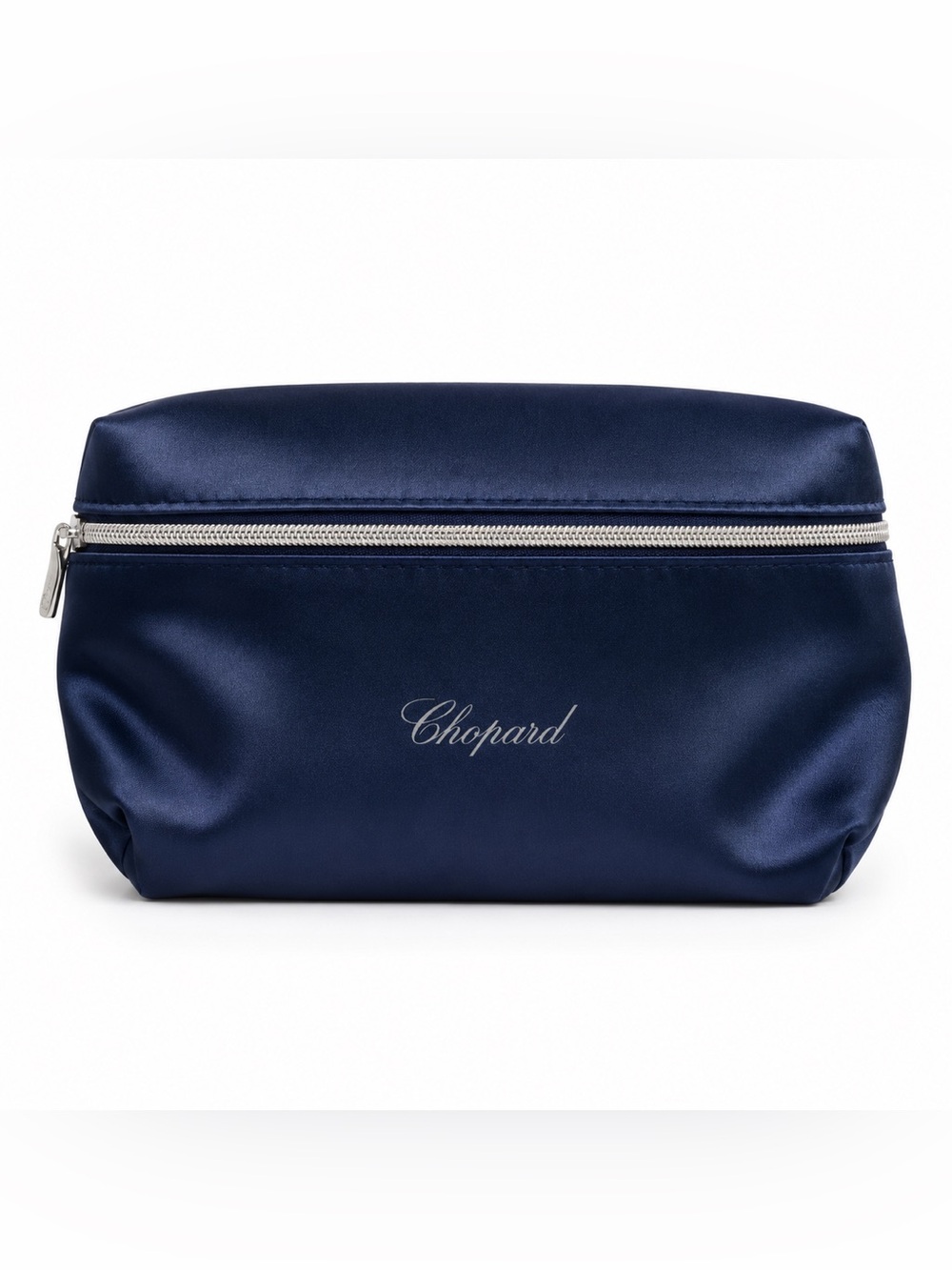 Chopard Navy Satin Toiletry Pouch with Silver Zipper